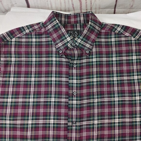 Jos A Bank Traveler's Collection Tailor Fit Multicolor Plaid Men's Shirt Size L - Picture 9 of 10